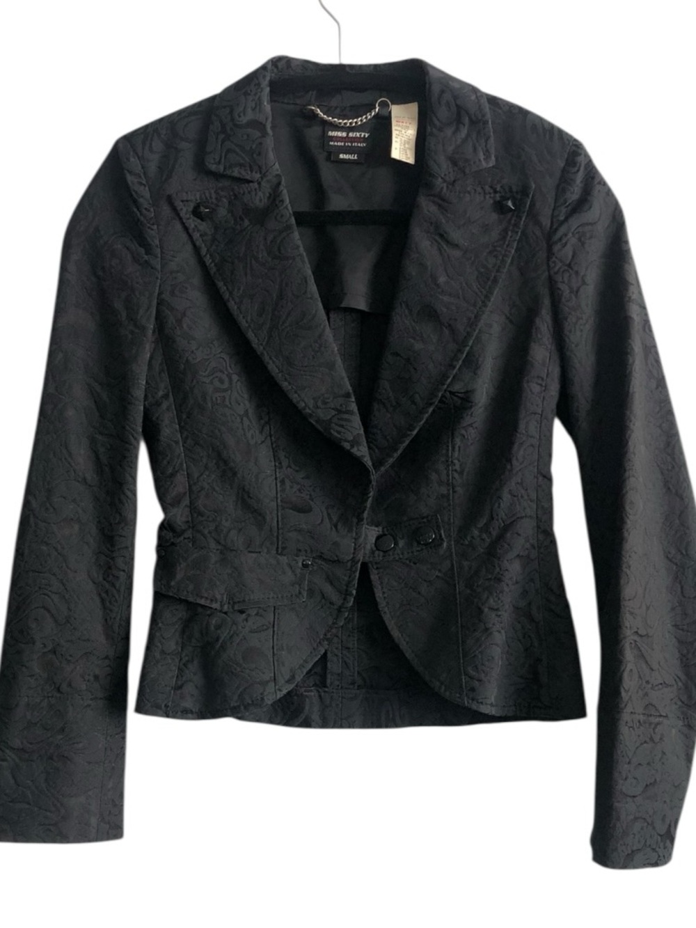 Miss Sixty Vintage Black Embossed Jacquard Fitted Blazer Size Small